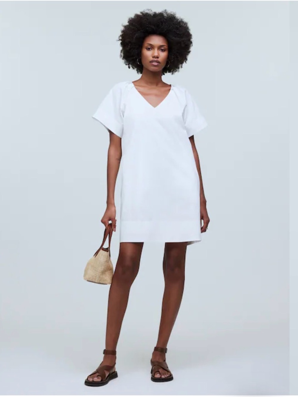 Madewell White V-Neck Short Sleeve Shift Dress